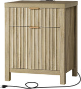 Wooden Fluted 2-Drawer Nightstand with Charging Station