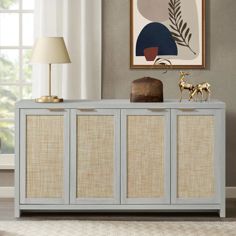 Rattan 4-Door Storage Sideboard Cabinet