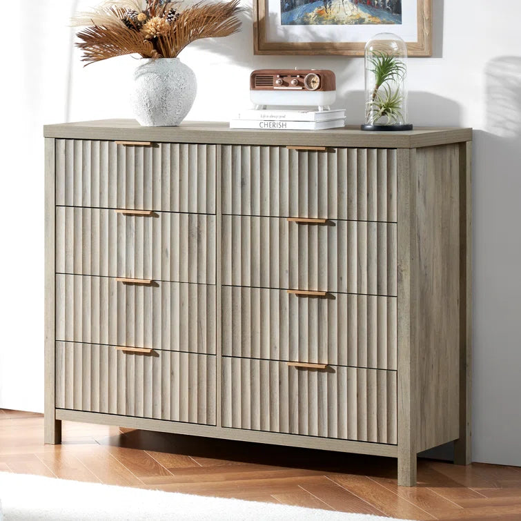 Wooden Fluted Wide Modern Chest of 8 Drawers