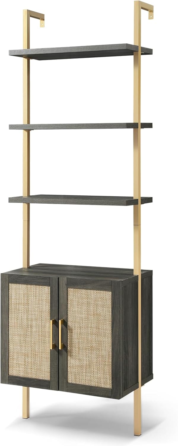 Rattan Ladder 5 Tier Open Tall Bookshelf