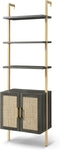 Ladder 73" 5-Shelf Bookcase with Rattan Cabinet