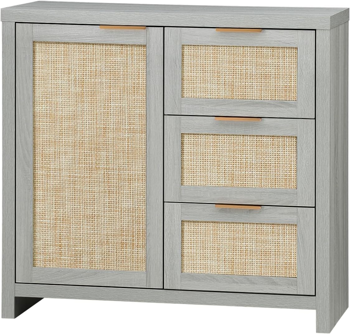 Rattan 3-Drawer 1-Door Storage Cabinet