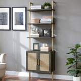 Rattan Ladder 5 Tier Open Tall Bookshelf