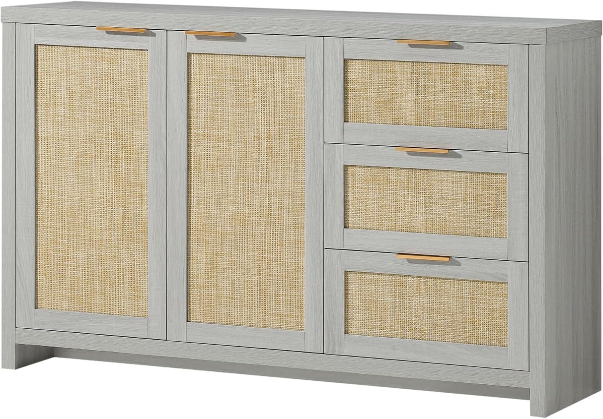 Rattan 3-Drawer 2-Door Storage Cabinet