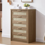 Rattan 5 Drawer Dresser Storage Cane Cabinet