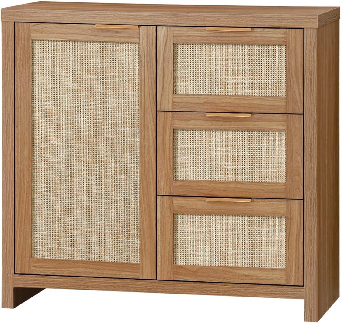 Rattan 3-Drawer 1-Door Storage Cabinet