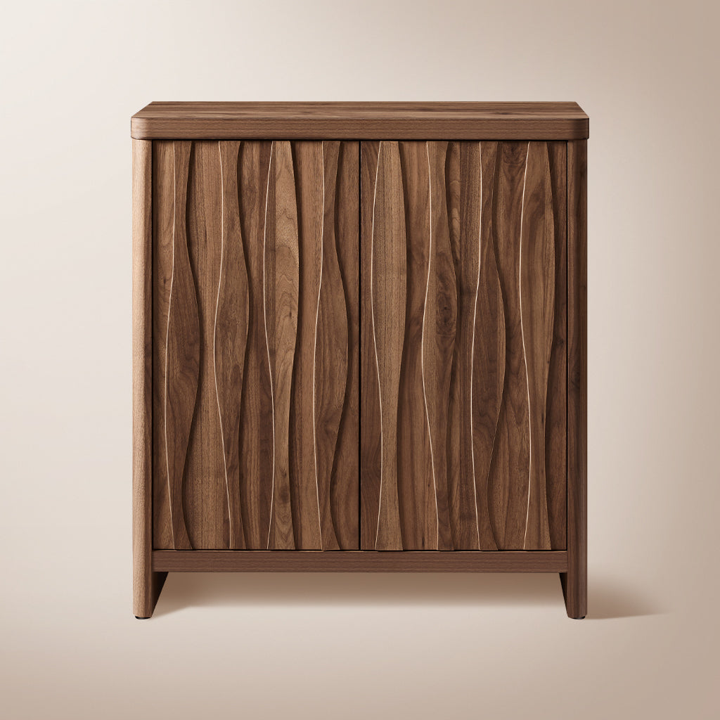 Wooden Wave Pattern Double-Door Storage Cabinet