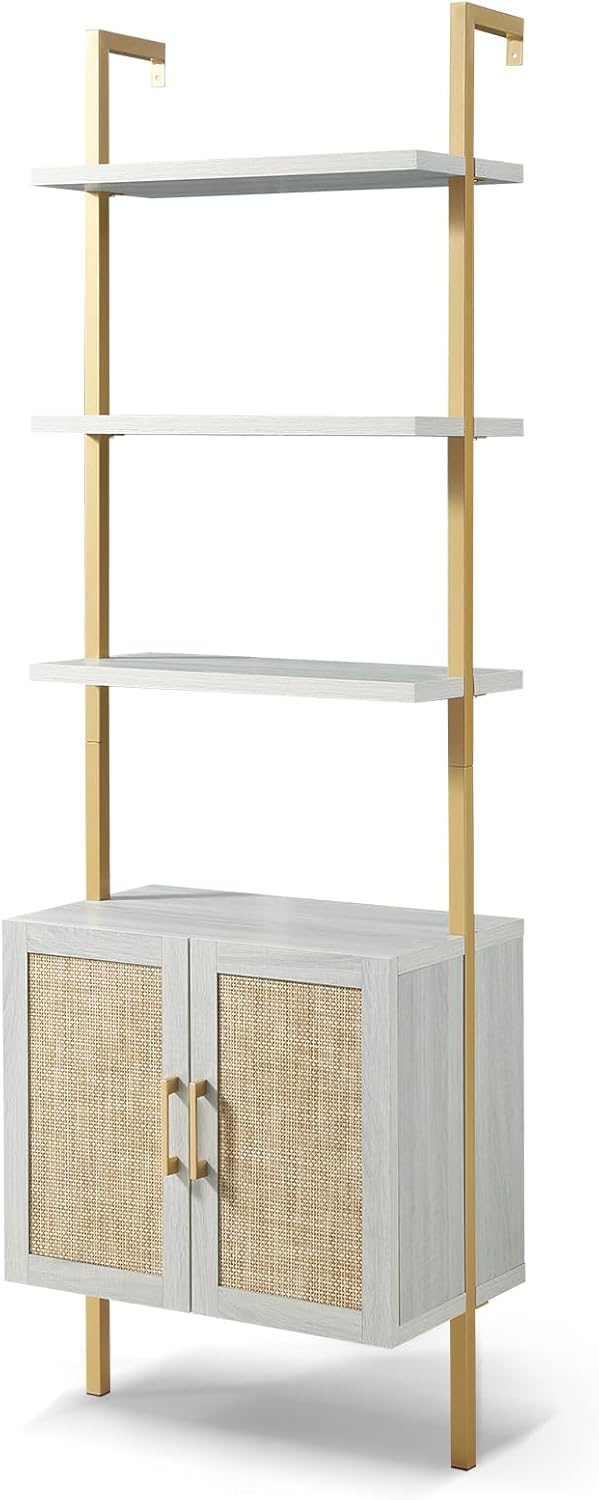 Rattan Ladder 5 Tier Open Tall Bookshelf