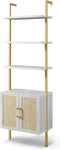 Ladder 73" 5-Shelf Bookcase with Rattan Cabinet