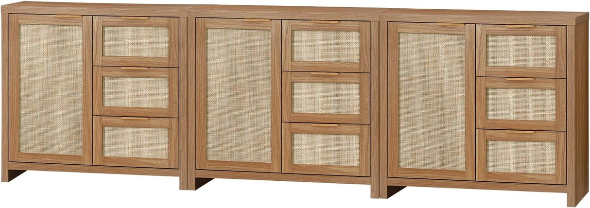 Rattan 3-Drawer 1-Door Storage Cabinet