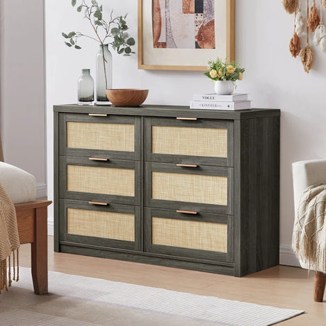 Rattan 6-Drawer Dresser Storage Chest