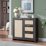 Rattan 3-Drawer 1-Door Storage Cabinet