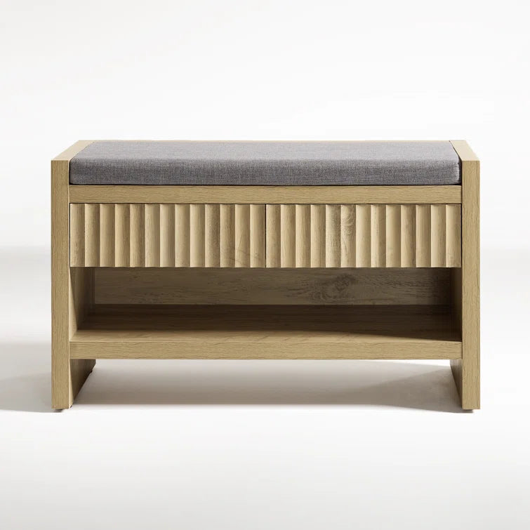 Wooden Fluted Shoe Storage Bench with 2 Drawers