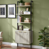 Wooden Fluted Ladder 5 Tier Open Tall Bookshelf