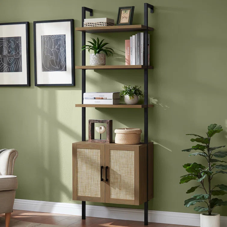 Rattan Ladder 5 Tier Open Tall Bookshelf