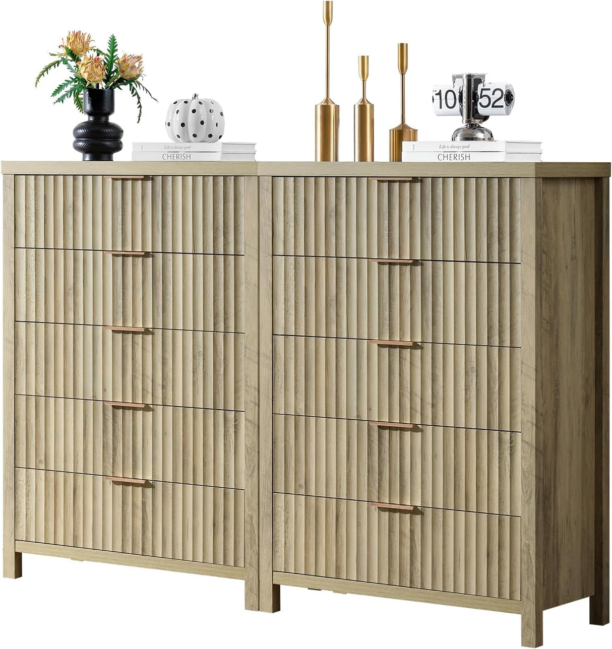 Wooden Fluted 5-Drawer Chest with Curved Silhouette Design