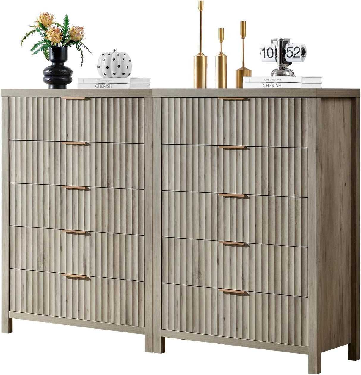 Wooden Fluted 5-Drawer Chest with Curved Silhouette Design