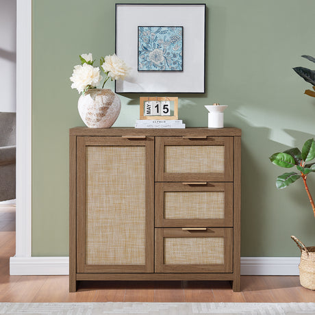 Rattan 3-Drawer 1-Door Storage Cabinet