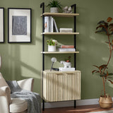 Wooden Fluted Ladder 5 Tier Open Tall Bookshelf