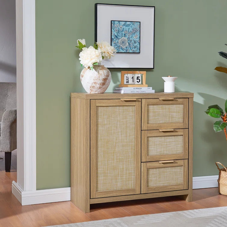 Rattan 3-Drawer 1-Door Storage Cabinet