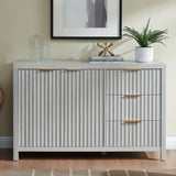 Wooden Fluted Storage Cabinet with Double Doors and 3 Drawers