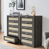 Rattan 5 Drawer Dresser Storage Cane Cabinet