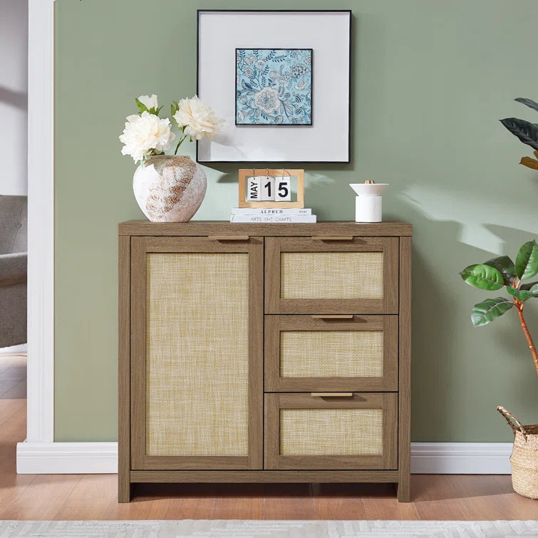 Rattan 3-Drawer 1-Door Storage Cabinet