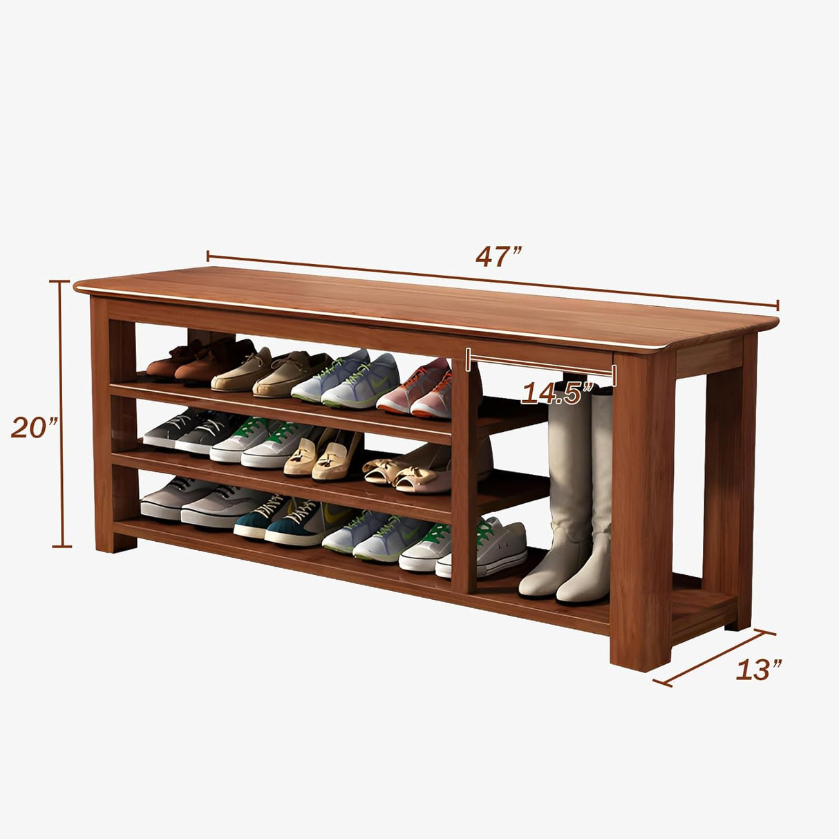 Bamboo 47" Adjustable Height 3-Tier Shoe Rack