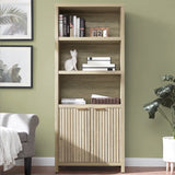 Wooden Fluted 5-Tier Tall Bookcase Cabinet with Doors