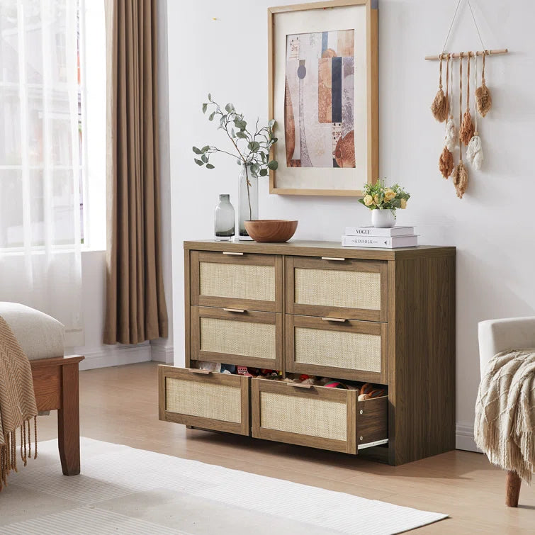 Rattan 6-Drawer Dresser Storage Chest