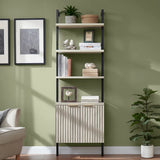 Wooden Fluted Ladder 5 Tier Open Tall Bookshelf