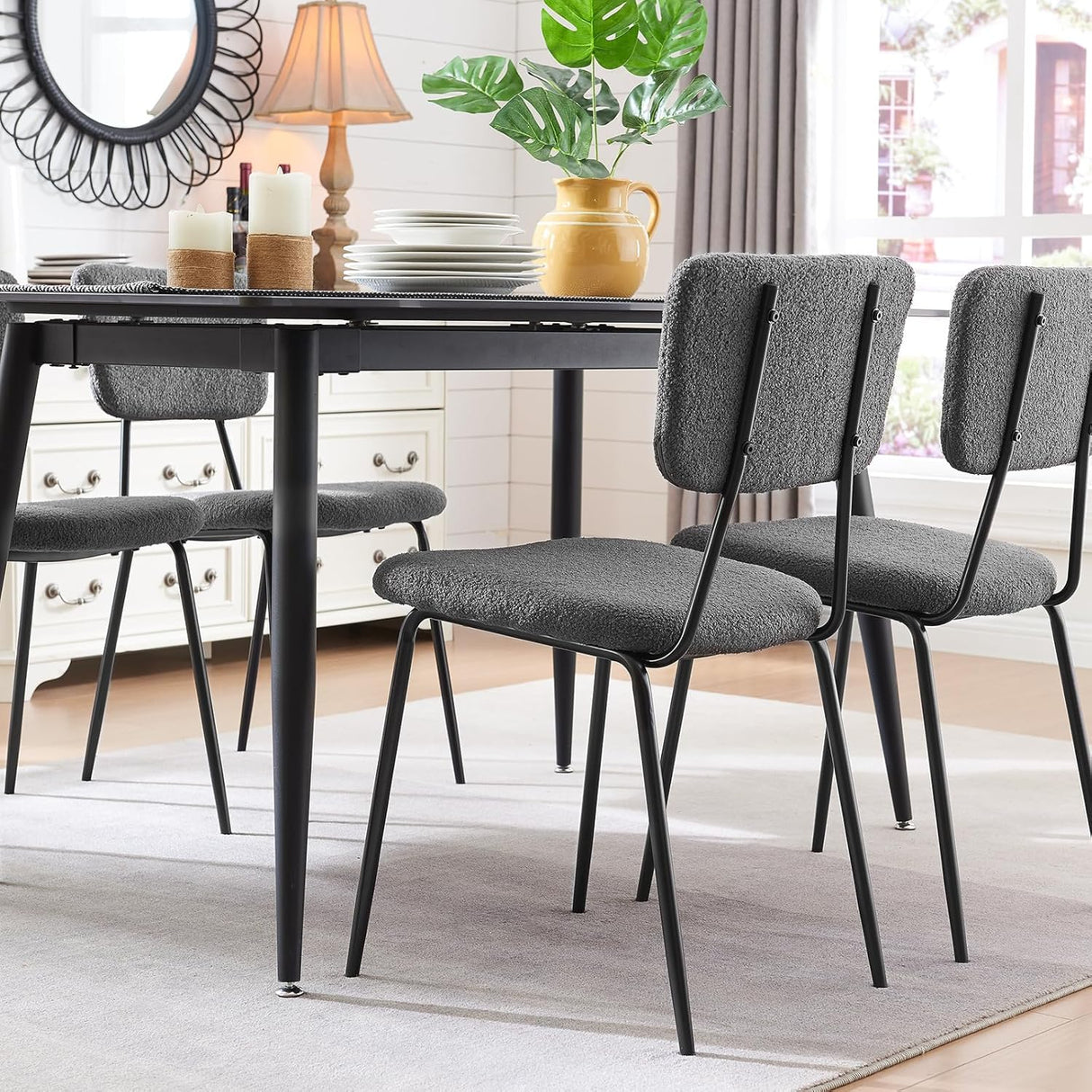 Boucle Fabric Dining Chairs Set of 4