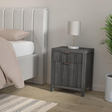 Wooden Fluted 2-Drawer Nightstand with Charging Station