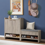 Wooden Fluted Shoe Storage Bench with 2 Drawers