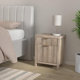 Wooden Fluted 2-Drawer Nightstand with Charging Station