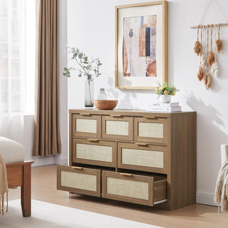 Rattan 7-Drawer Dresser Storage Chest