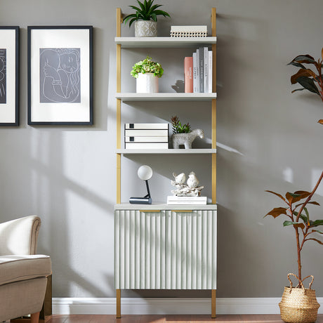 Wooden Fluted Ladder 5 Tier Open Tall Bookshelf