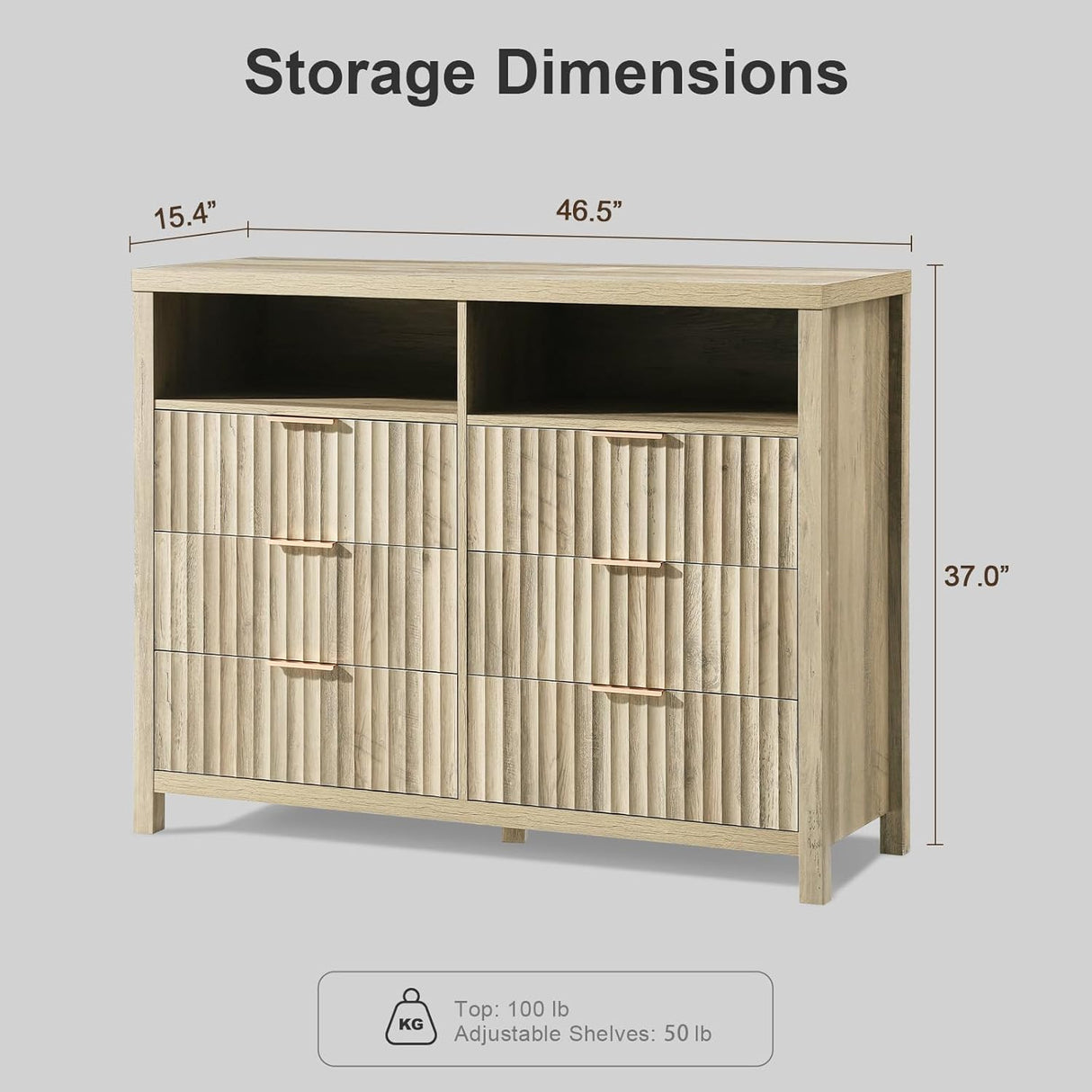 Wooden Fluted Wide Modern Chest of 6 Drawers