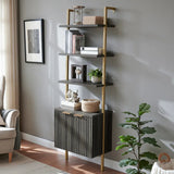 Wooden Fluted Ladder 5 Tier Open Tall Bookshelf