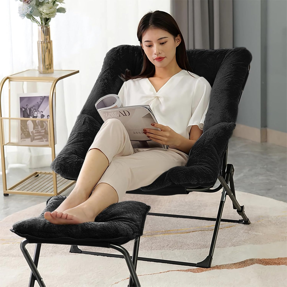 Foldable Faux Fur Comfy Saucer Chair