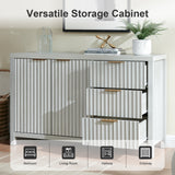 Wooden Fluted Storage Cabinet with Double Doors and 3 Drawers