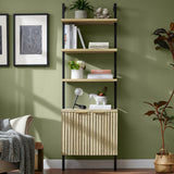 Wooden Fluted Ladder 5 Tier Open Tall Bookshelf