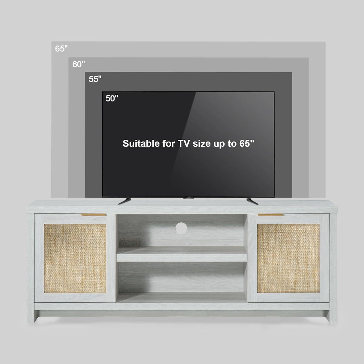 Rattan 65-Inch TV Stand with 2-Door Storage