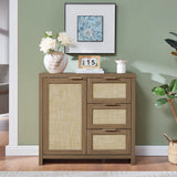 Rattan 3-Drawer 1-Door Storage Cabinet