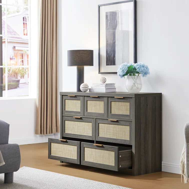 Rattan 7-Drawer Dresser Storage Chest