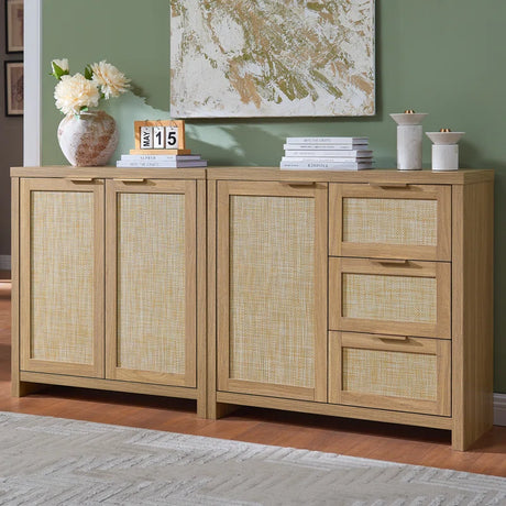 Rattan 3-Drawer 3-Door Storage Cabinet