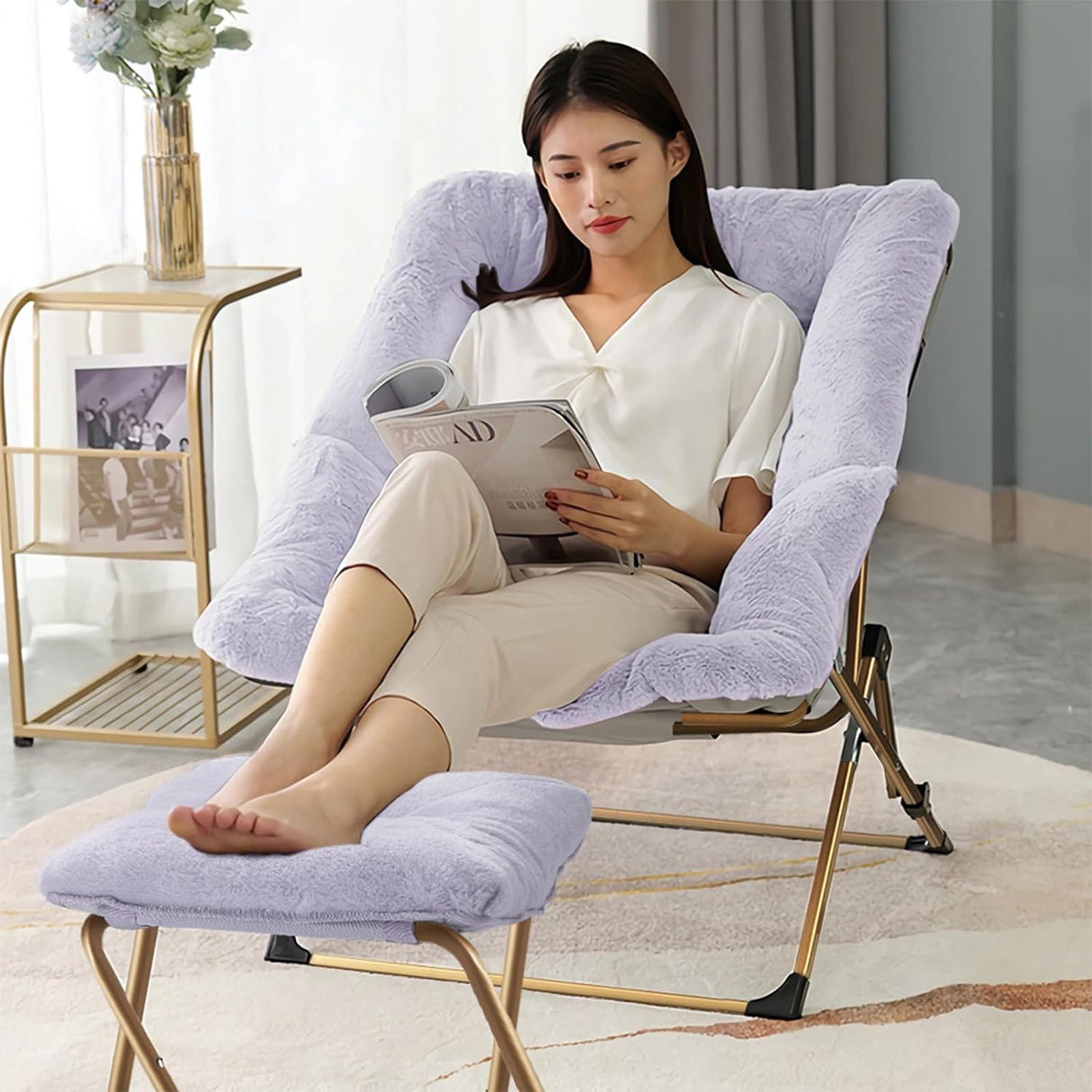 Foldable Faux Fur Comfy Saucer Chair