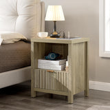 Fluted Nightstand with Charging Station with Drawer Storage