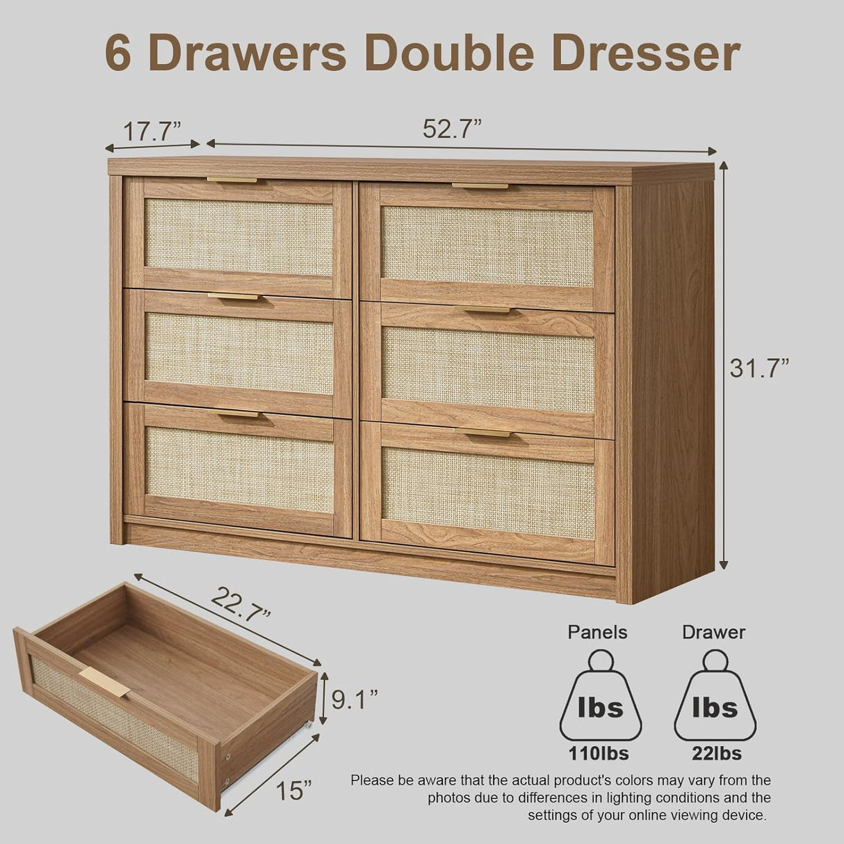 Rattan 6-Drawer Dresser Storage Chest