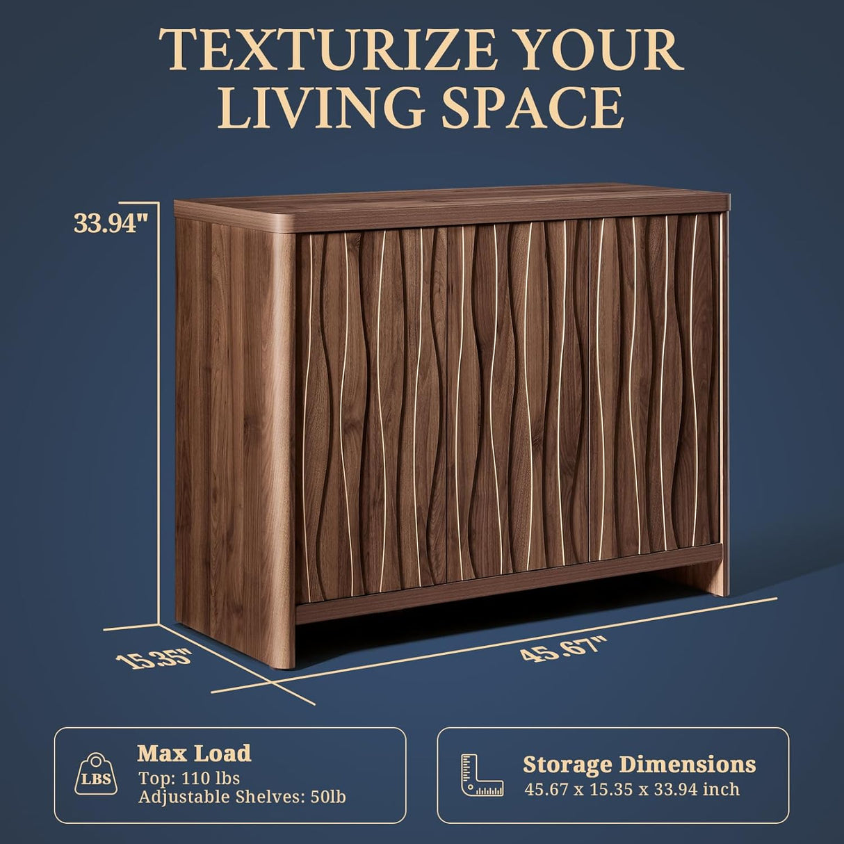 Wooden Wave Pattern 3-Door Storage Cabinet